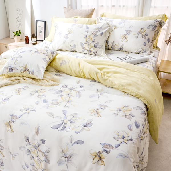 【DUYAN 竹漾】60支萊賽爾天絲雙人加大四件式鋪棉兩用被床包組 / 淡墨花繪 台灣製