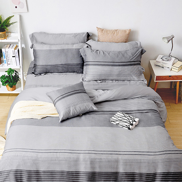 【DUYAN 竹漾】60支萊賽爾天絲雙人加大四件式鋪棉兩用被床包組 / 幽微暮灰 台灣製