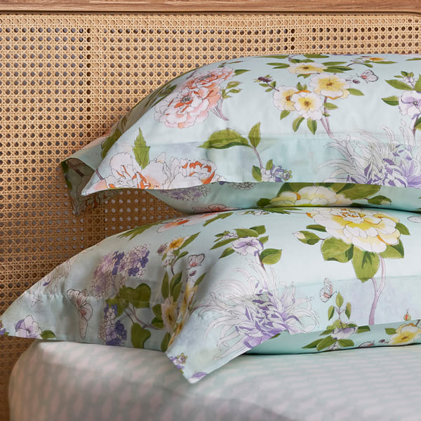 【寬庭】義大利GIZA華爾天使紗 印花寢飾四件式｜花妍香頌 柔光綠