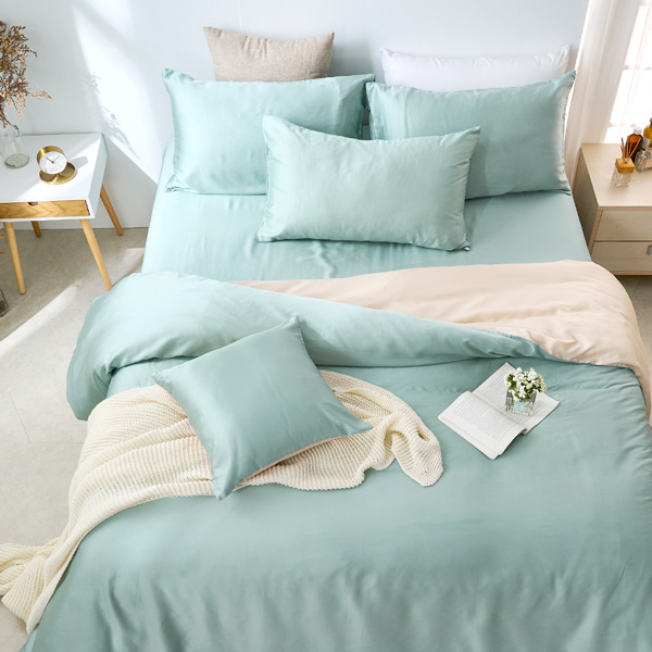 【DUYAN 竹漾】60支萊賽爾天絲雙人四件式鋪棉兩用被床包組 /燕麥奶綠 台灣製