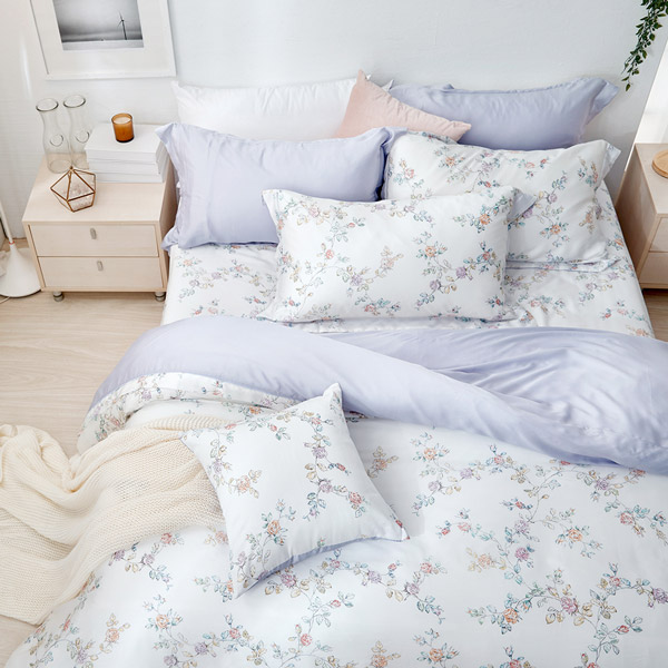 【DUYAN 竹漾】60支萊賽爾天絲雙人四件式鋪棉兩用被床包組 / 月夕瑩花 台灣製