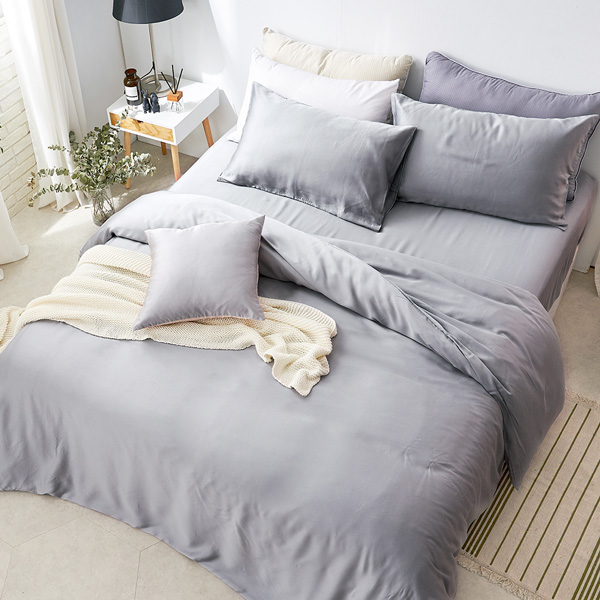【DUYAN 竹漾】60支萊賽爾天絲雙人床包被套四件組 / 芝麻霧灰 台灣製