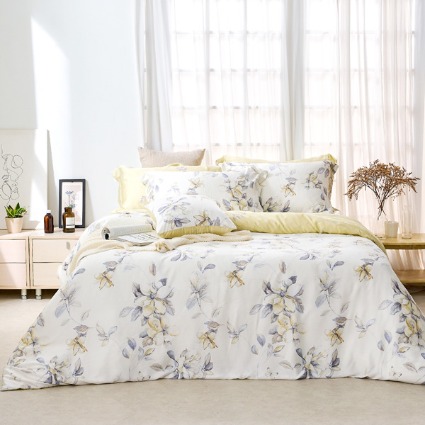 【DUYAN 竹漾】60支萊賽爾天絲雙人加大床包被套四件組 / 淡墨花繪 台灣製
