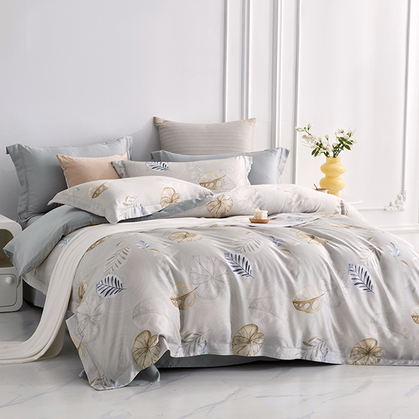 【DUYAN 竹漾】60支萊賽爾天絲雙人加大床包被套四件組 / 流葉绻雨 台灣製