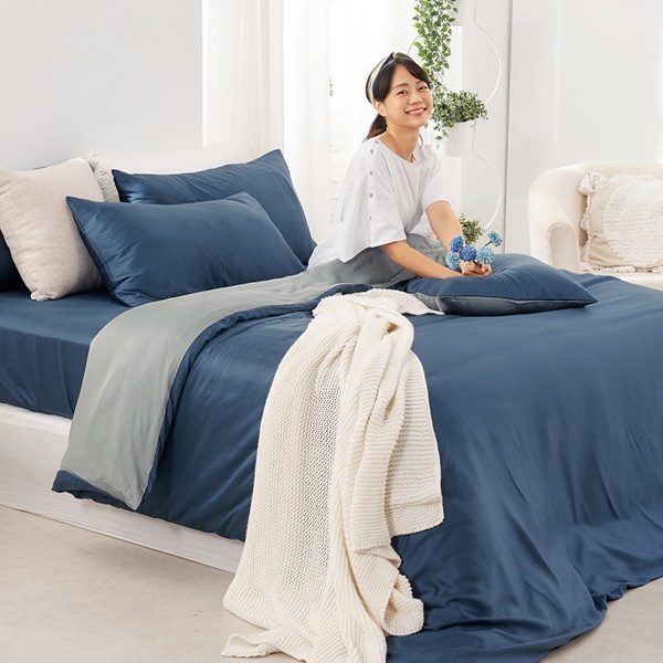 【DUYAN 竹漾】60支萊賽爾天絲雙人加大床包被套四件組 / 藍夜極光 台灣製