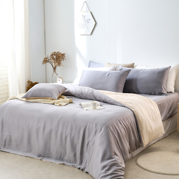 【DUYAN 竹漾】60支萊賽爾天絲雙人床包被套四件組 / 芝麻乳酪 台灣製