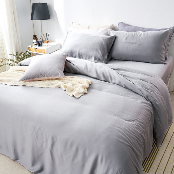 【DUYAN 竹漾】60支萊賽爾天絲雙人床包被套四件組 / 芝麻霧灰 台灣製