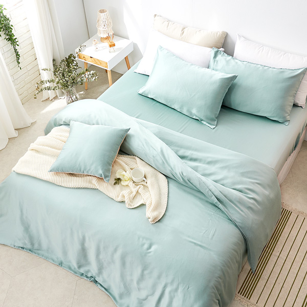 【DUYAN 竹漾】60支萊賽爾天絲雙人加大床包被套四件組 / 淺茶奶綠 台灣製