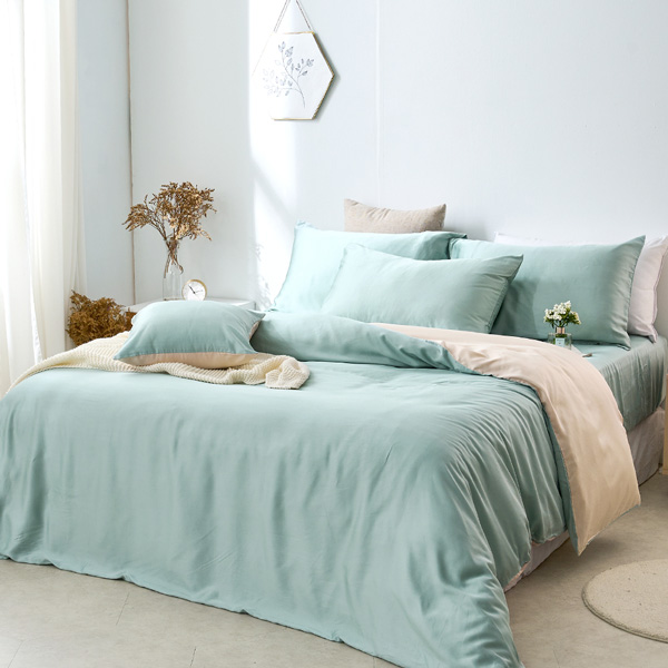 【DUYAN 竹漾】60支萊賽爾天絲雙人床包被套四件組 / 燕麥奶綠 台灣製