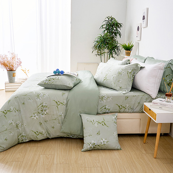 【DUYAN 竹漾】60支萊賽爾天絲雙人加大床包被套四件組 / 新枝綠意 台灣製