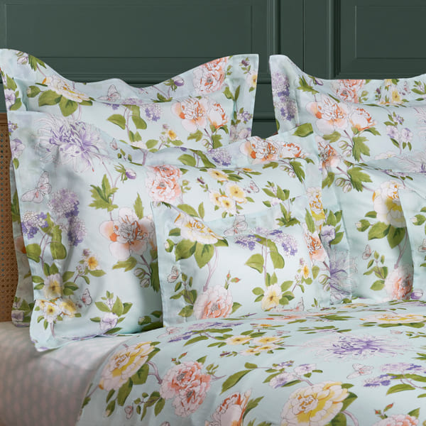 【寬庭】義大利GIZA華爾天使紗 印花寢飾四件式｜花妍香頌 柔光綠