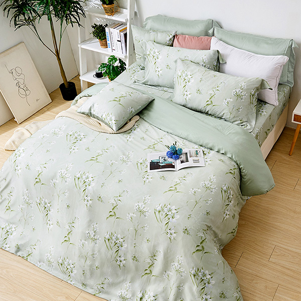 【DUYAN 竹漾】60支萊賽爾天絲雙人四件式鋪棉兩用被床包組 / 新枝綠意 台灣製