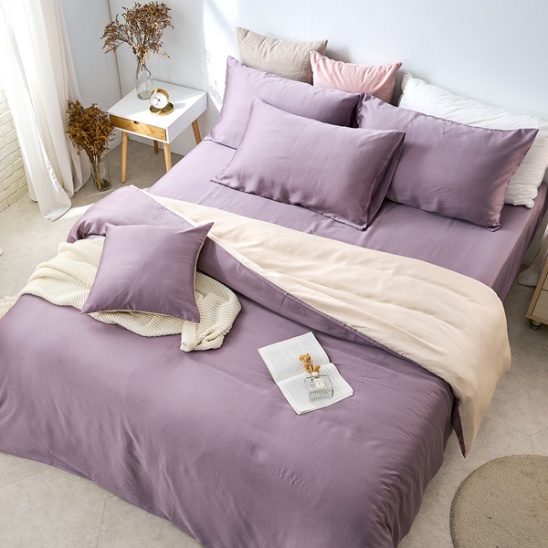 【DUYAN 竹漾】60支萊賽爾天絲雙人四件式鋪棉兩用被床包組 /紫薯那堤 台灣製