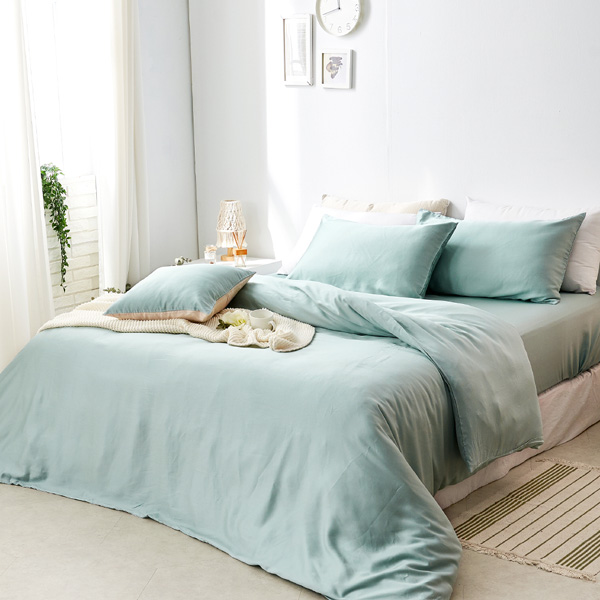 【DUYAN 竹漾】60支萊賽爾天絲雙人床包被套四件組 / 淺茶奶綠 台灣製
