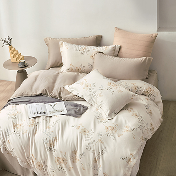 【DUYAN 竹漾】40支100%天絲雙人加大四件式鋪棉兩用被床包組  / 淺默馨芳 台灣製