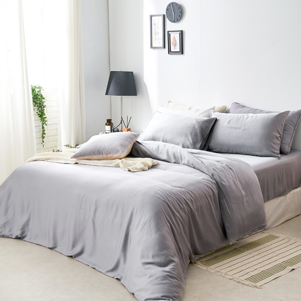 【DUYAN 竹漾】60支萊賽爾天絲雙人床包被套四件組 / 芝麻霧灰 台灣製