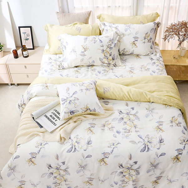【DUYAN 竹漾】60支萊賽爾天絲雙人加大四件式鋪棉兩用被床包組 / 淡墨花繪 台灣製