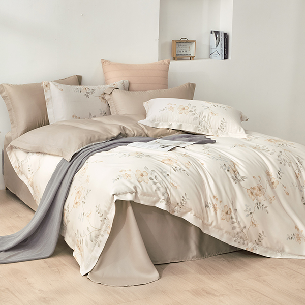 【DUYAN 竹漾】40支100%天絲雙人加大四件式鋪棉兩用被床包組  / 淺默馨芳 台灣製