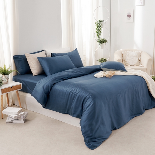 【DUYAN 竹漾】60支萊賽爾天絲雙人四件式鋪棉兩用被床包組 /夜空紺藍 台灣製