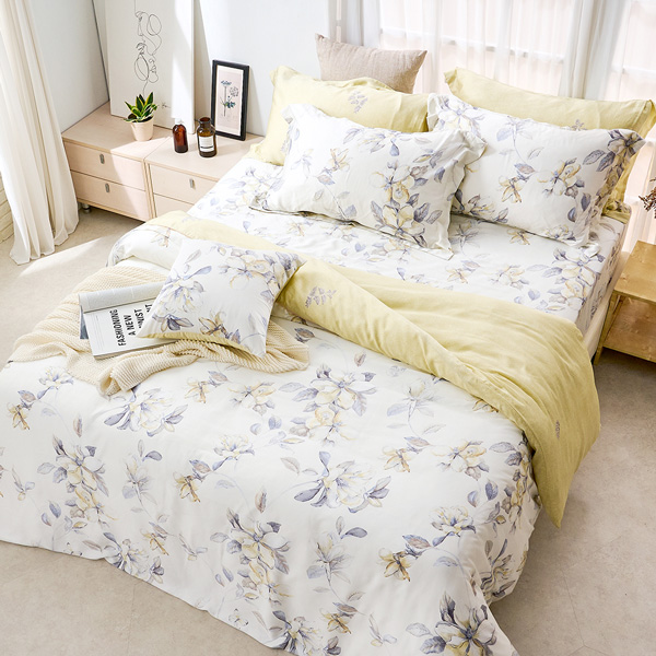 【DUYAN 竹漾】60支萊賽爾天絲雙人四件式鋪棉兩用被床包組 / 淡墨花繪 台灣製