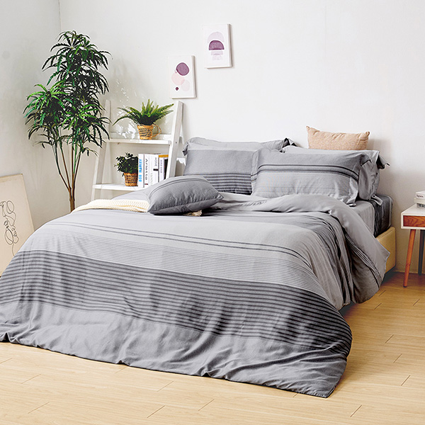 【DUYAN 竹漾】60支萊賽爾天絲雙人加大四件式鋪棉兩用被床包組 / 幽微暮灰 台灣製