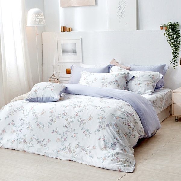 【DUYAN 竹漾】60支萊賽爾天絲雙人床包被套四件組 / 月夕瑩花 台灣製
