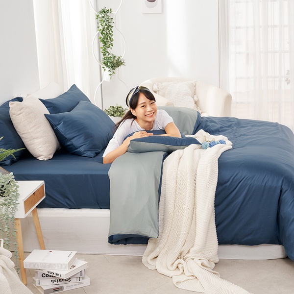 【DUYAN 竹漾】60支萊賽爾天絲雙人床包被套四件組 / 藍夜極光 台灣製