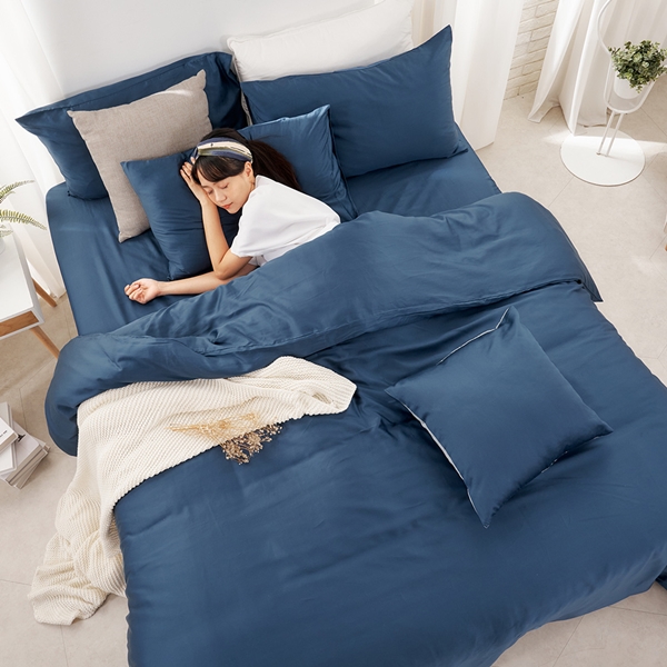【DUYAN 竹漾】60支萊賽爾天絲雙人加大床包被套四件組 / 夜空紺藍 台灣製