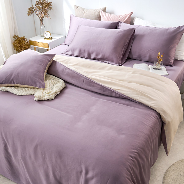 【DUYAN 竹漾】60支萊賽爾天絲雙人四件式鋪棉兩用被床包組 /紫薯那堤 台灣製