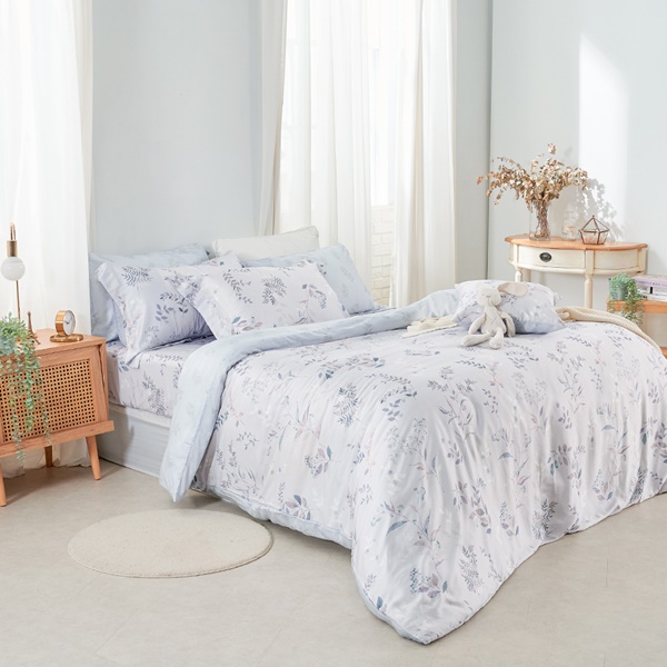 【DUYAN 竹漾】60支萊賽爾天絲雙人四件式鋪棉兩用被床包組 / 悠藍果子 台灣製