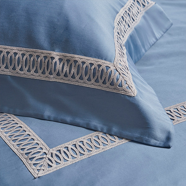 【寬庭】義大利GIZA埃及長纖棉 蕾絲寢飾四件式 | 第五樂章 爵士藍