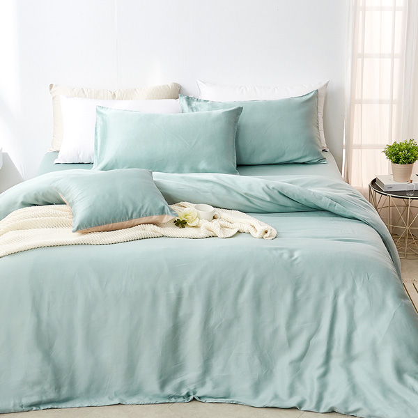 【DUYAN 竹漾】60支萊賽爾天絲雙人床包被套四件組 / 淺茶奶綠 台灣製