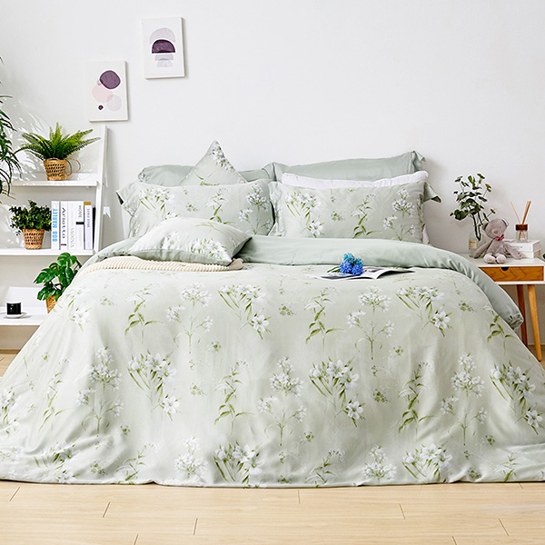 【DUYAN 竹漾】60支萊賽爾天絲雙人加大四件式鋪棉兩用被床包組 / 新枝綠意 台灣製