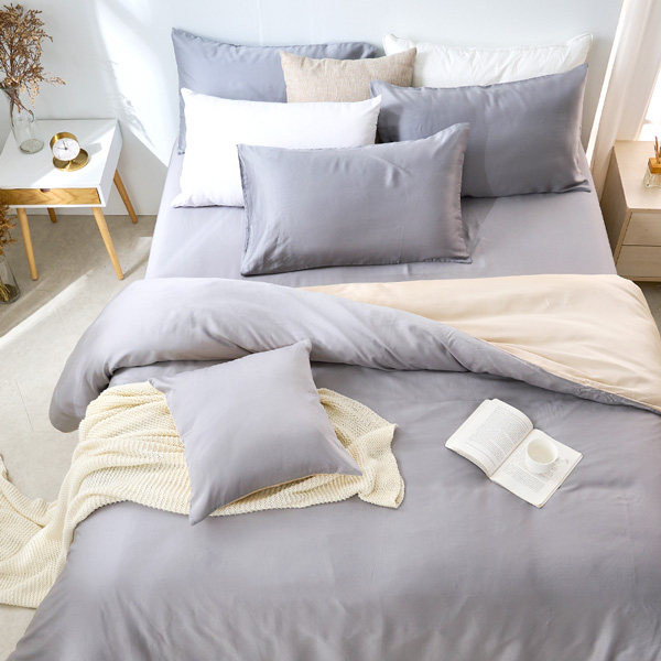 【DUYAN 竹漾】60支萊賽爾天絲雙人加大床包被套四件組 / 芝麻乳酪 台灣製