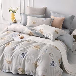 【DUYAN 竹漾】60支萊賽爾天絲雙人加大床包被套四件組 / 流葉绻雨 台灣製
