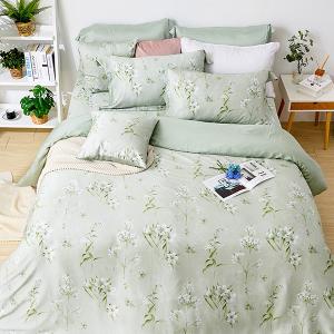 【DUYAN 竹漾】60支萊賽爾天絲雙人加大四件式鋪棉兩用被床包組 / 新枝綠意 台灣製