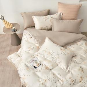 【DUYAN 竹漾】40支100%天絲雙人四件式鋪棉兩用被床包組  / 淺默馨芳 台灣製