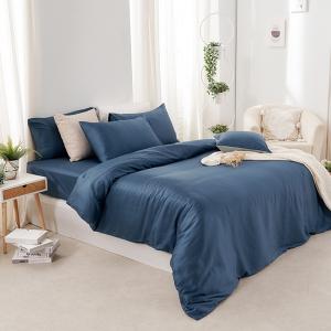 【DUYAN 竹漾】60支萊賽爾天絲雙人加大床包被套四件組 / 夜空紺藍 台灣製
