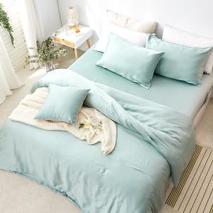 【DUYAN 竹漾】60支萊賽爾天絲雙人加大床包被套四件組 / 淺茶奶綠 台灣製