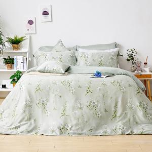 【DUYAN 竹漾】60支萊賽爾天絲雙人四件式鋪棉兩用被床包組 / 新枝綠意 台灣製