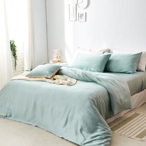 【DUYAN 竹漾】60支萊賽爾天絲雙人加大床包被套四件組 / 淺茶奶綠 台灣製