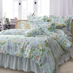 【寬庭】義大利GIZA華爾天使紗 印花寢飾四件式｜花妍香頌 柔光綠
