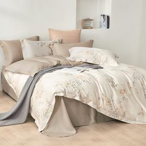 【DUYAN 竹漾】40支100%天絲雙人加大四件式鋪棉兩用被床包組  / 淺默馨芳 台灣製