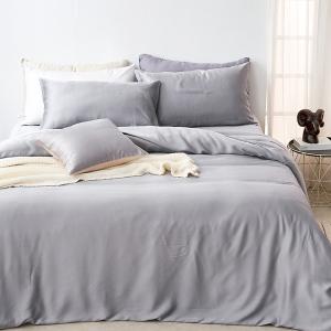 【DUYAN 竹漾】60支萊賽爾天絲雙人床包被套四件組 / 芝麻霧灰 台灣製