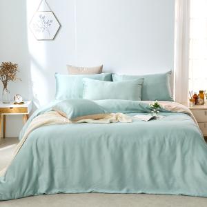【DUYAN 竹漾】60支萊賽爾天絲雙人四件式鋪棉兩用被床包組 /燕麥奶綠 台灣製