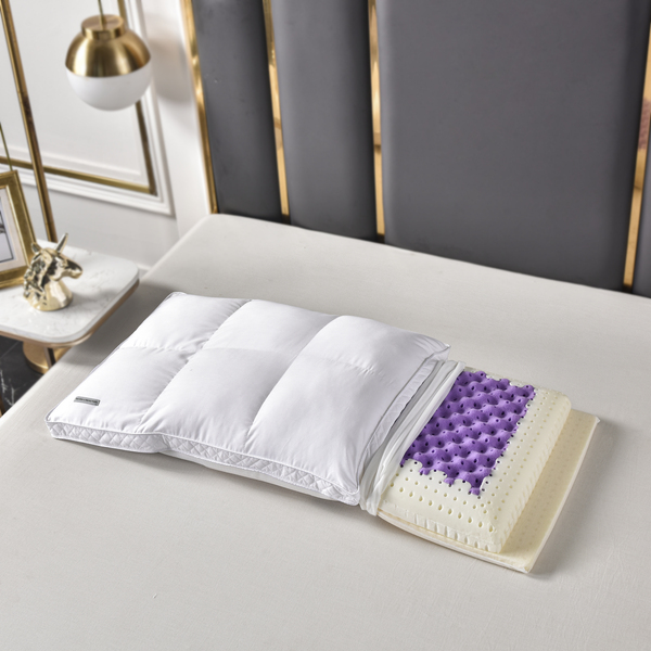 【寬庭】夏紫Outlast｜雙重舒適指壓感記憶鵝絨複合枕 (高度可調)