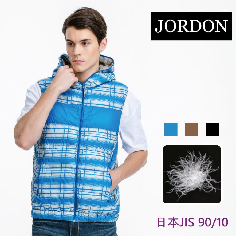 JORDON 男款格紋連帽超輕羽絨背心