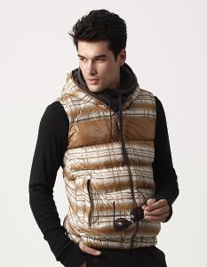 JORDON 男款格紋連帽超輕羽絨背心