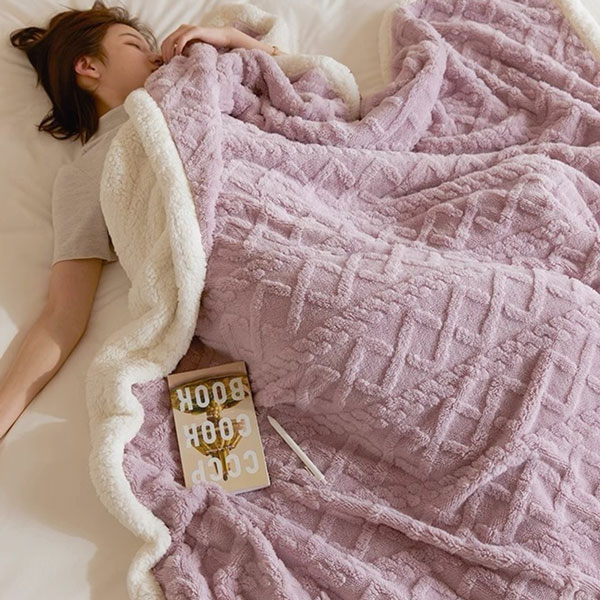 【DUYAN 竹漾】韓系麻花牛奶絨 雙層加厚被毯 / 星空紫