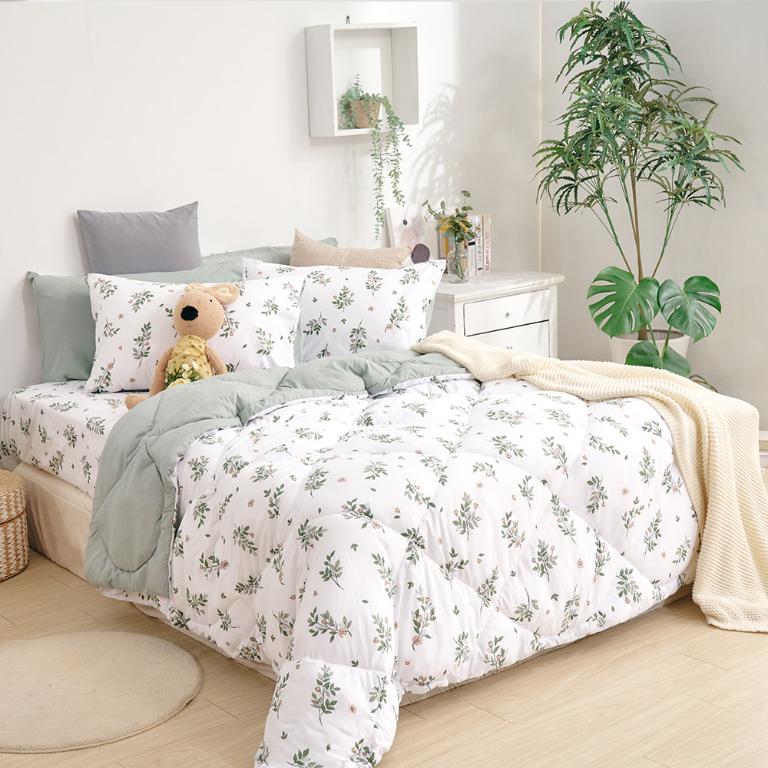 【DUYAN 竹漾】舒柔棉 雙人床包羽絲絨被組 /  抹綠之森 台灣製